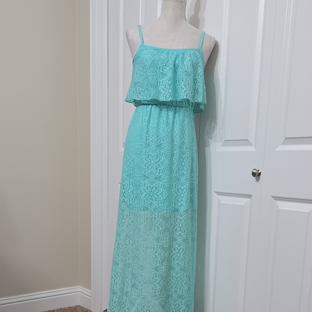 Baily Blue Designs Light Turquoise Lace Maxi Dress Sz S. New Without Tags
